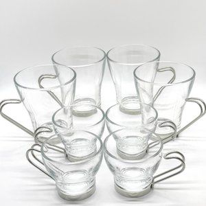 Vitrosax Italy Glass Coffee Tea and Espresso Cups Mugs with Metal Handles